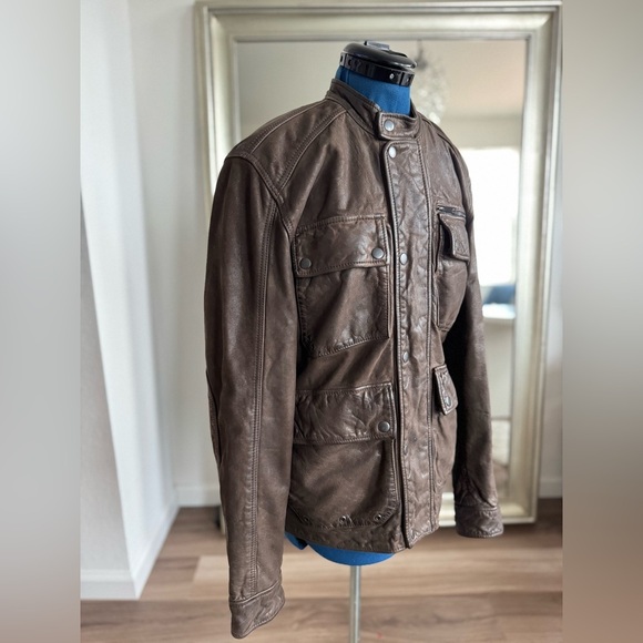 Lucky Brand Manx Cafe Racer Brown Leather Biker Moto Jacket Men's Size S - Picture 8 of 13